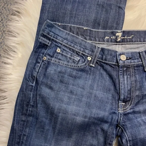 7 For All Mankind 7Fam Low Rise Boot Cut Medium Wash Blue Jeans Size 32 - Picture 8 of 16
